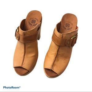 Lucky Brand Veronica Leather Tan Peek-toe Mules